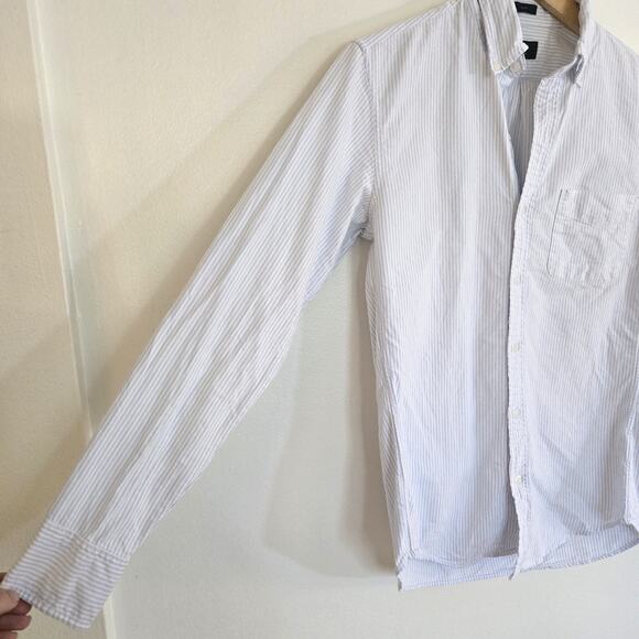 J. Crew Size S Blue and White Stripe Oxford Slim Dress Button Down Shirt Mens - Picture 4 of 7
